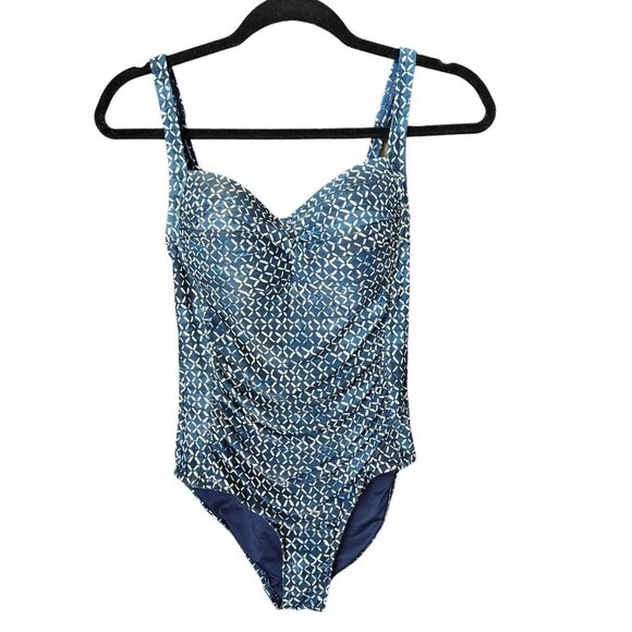 Nip Tuck Nautical Foil Twist Front Tummy Control Women Swimsuit Size 6 - Picture 1 of 14